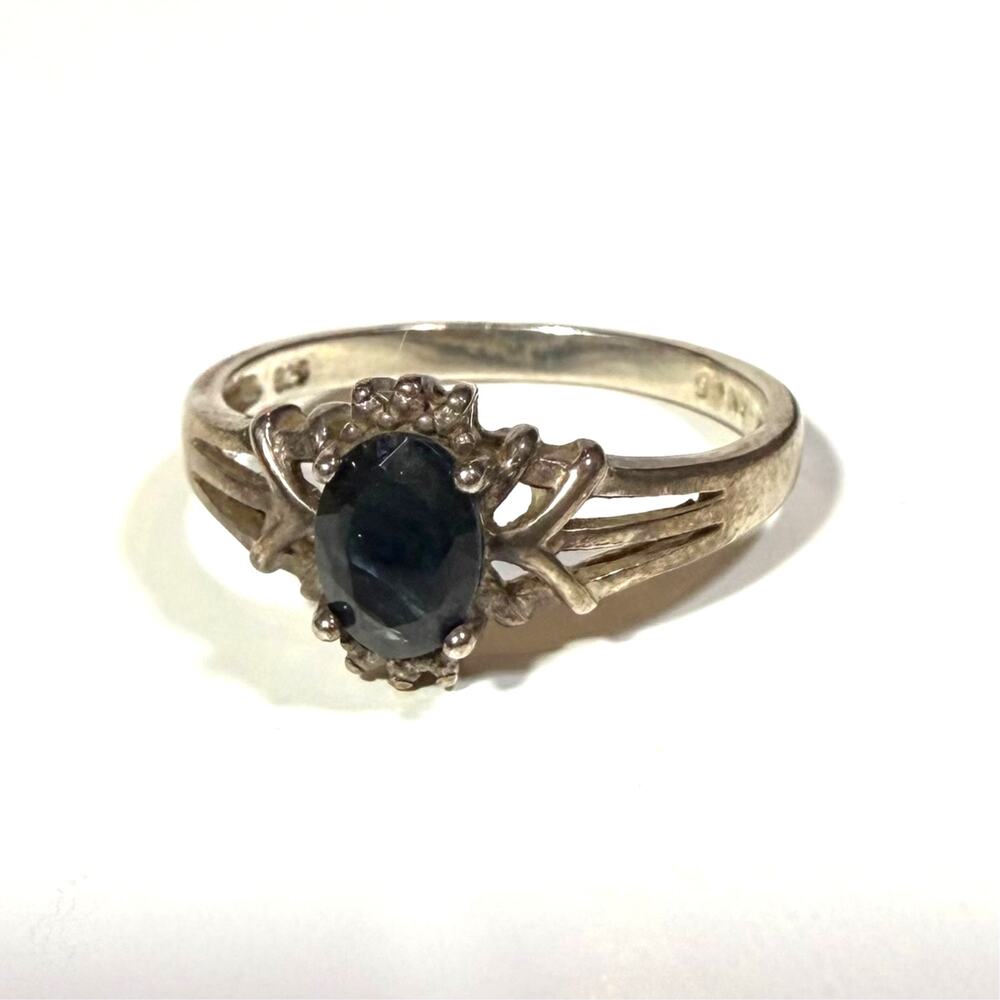 Avon Vintage Oval Sapphire Sterling Silver 925 Filigree Halo Ring 9